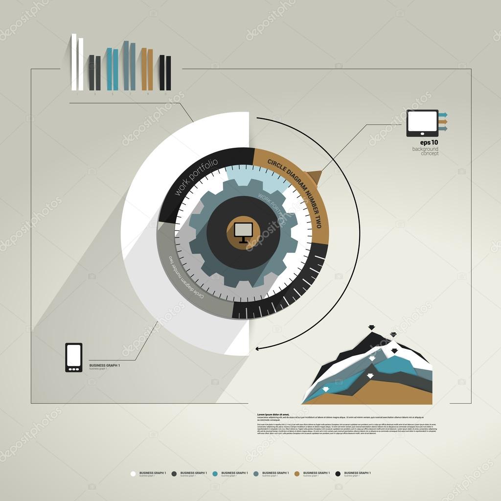 Exclusive circle flat infographic diagram. Business cog wheel template concept for brochure, catalog, portfolio, blog, annual report, cover, web page, print media. Vector background illustration.