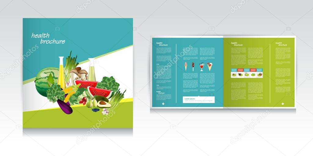 Health food brochure design. Bio vegetable and fruit.Green brochure folder vector.