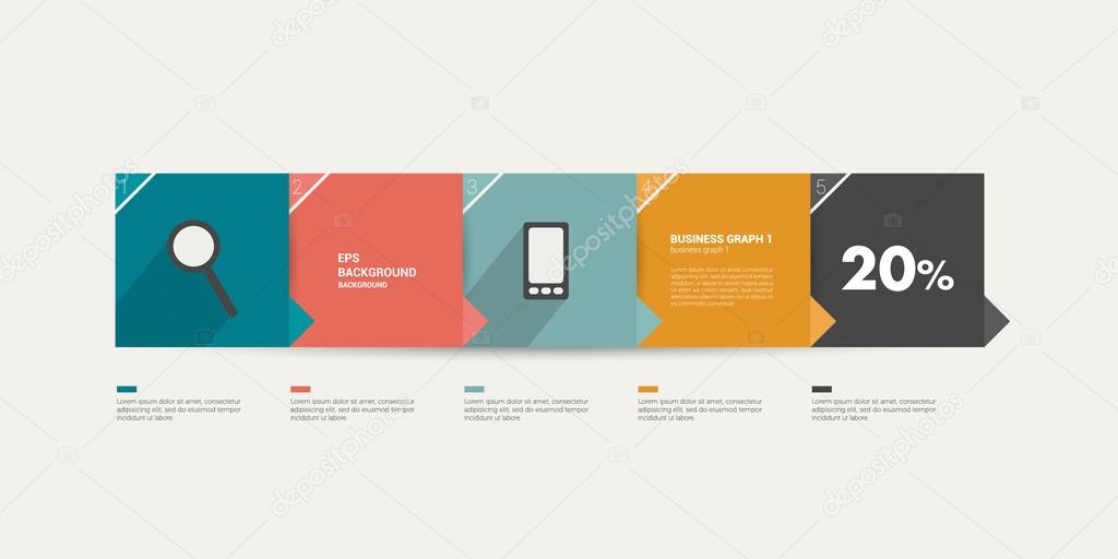 Step tutorial template for infographic. Minimalistic flat 5 steps numbered banner.