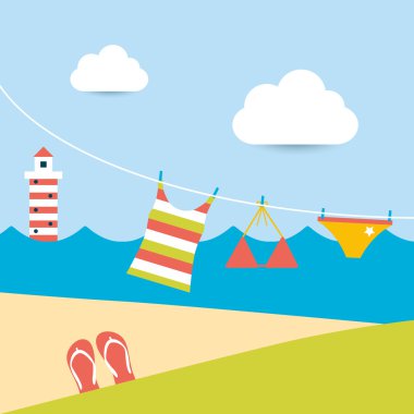 yaz giysileri yıkama hattı üzerinde asılı. yaz plaj arka plan.