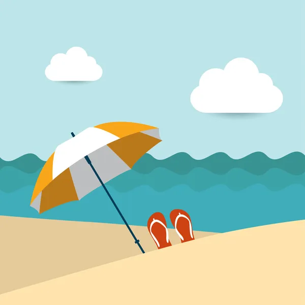 Sunlight beach day. Umbrella on tropical island. Vector background illustration. — Stock Vector