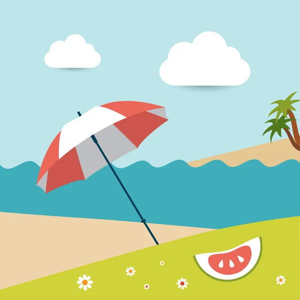 Día de playa soleado de verano. Ilustración vectorial . — Vector de stock