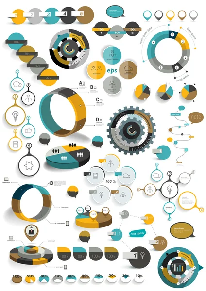 Grande conjunto de modelos infográficos redondos. Diagramas vetoriais, esquemas, gráficos, banners, tutoriais passo a passo . — Vetor de Stock