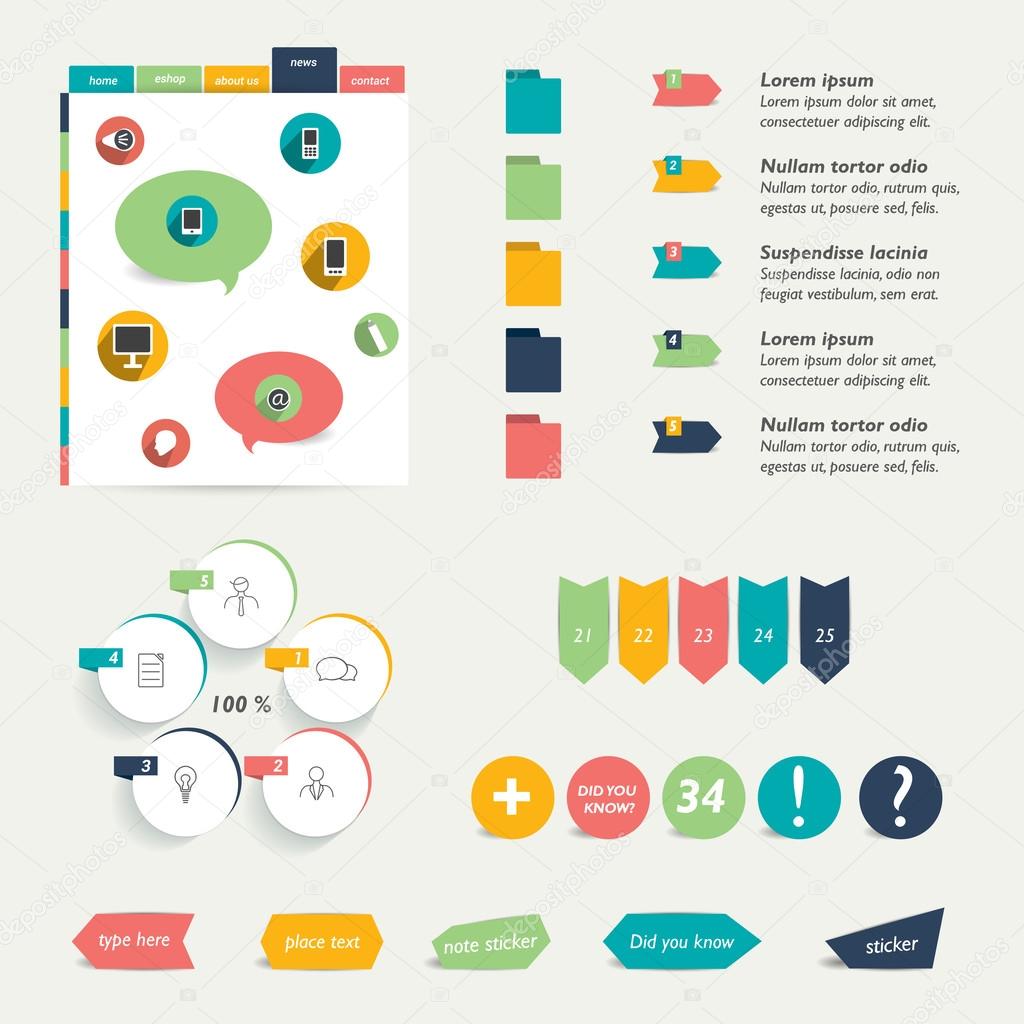 Collection of colorful flat infographic elements. Business vector shapes.