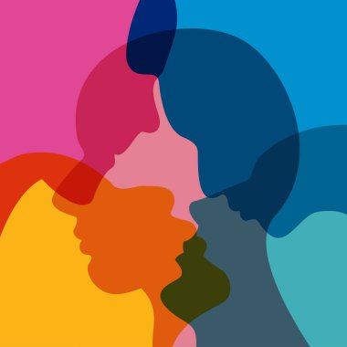 İnsanlar, insan kavramı. Soyut renk arkaplanı. Vektör ilüstrasyonu.