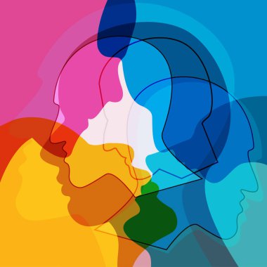 İnsanlar, insan kavramı. Soyut renk arkaplanı. Vektör ilüstrasyonu.