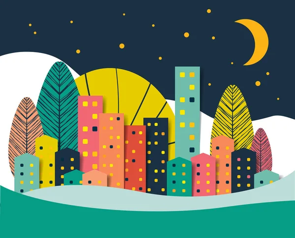 Paisaje Ciudad Invernal Ciudad Paisaje Natural Ilustración Corte Papel — Vector de stock