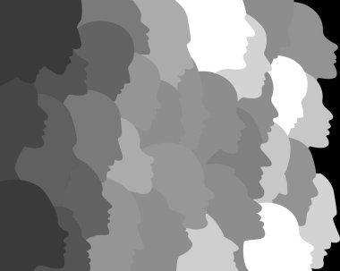 İnsanlar diyaloglarda kafaların profilini çıkarır. Vektör arkaplanı.