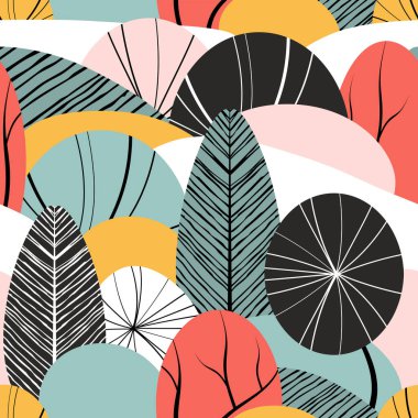 Şablon. Bitkiler, yapraklar, orman temalı soyut, pürüzsüz bir arka plan. El çizimi dokusu, vektör şablonu. 