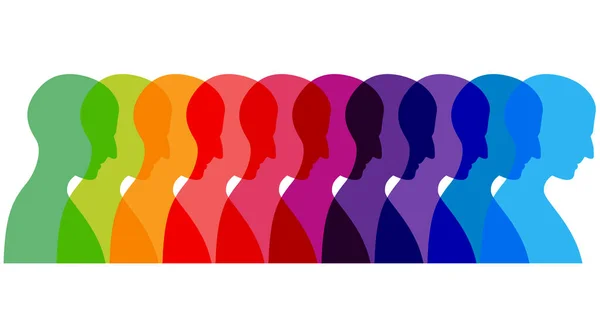 Men Profile Heads Face Silhouette Many Different Colors Vector Background — Stock Vector