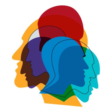 Şizofreni konsepti, çöküntünün sembolü, bunama. Vektör ilüstrasyonu. 