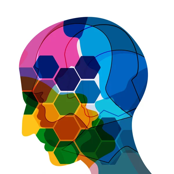 Männerprofil Kopf Kopfschmerzen Schizophrenie Psychische Gesundheit Vektorillustration — Stockvektor