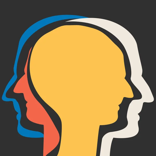 Männerprofil Kopf Kopfschmerzen Schizophrenie Psychische Gesundheit Vektorillustration — Stockvektor