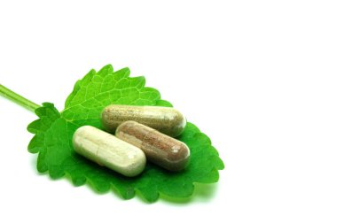 melissa yaprak üzerinde bitkisel kapsül