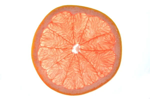 Scheibe rote Grapefruit isoliert auf weißem Hintergrund — Stockfoto