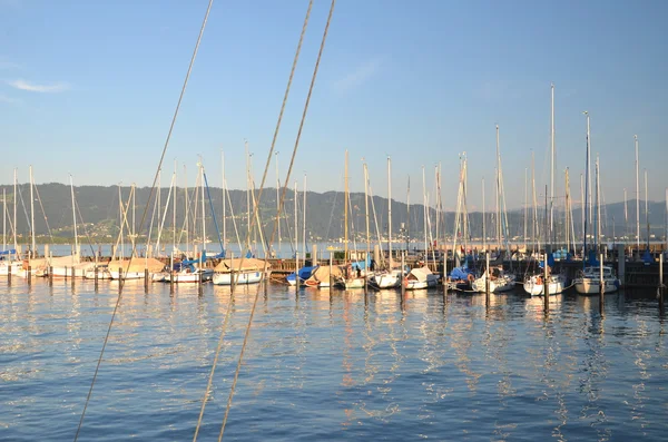 Malebného přístavu lindau u Bodamského jezera, Německo — Stock fotografie