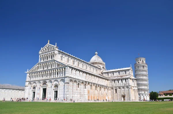 The outstanding view of the Leaning Tower on Square of Miracles in Pisa, Tuscany and Italy
