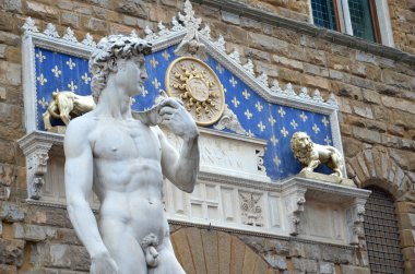 parlak david heykelini michelangelo üzerindeki piazza della signoria, florence, İtalya