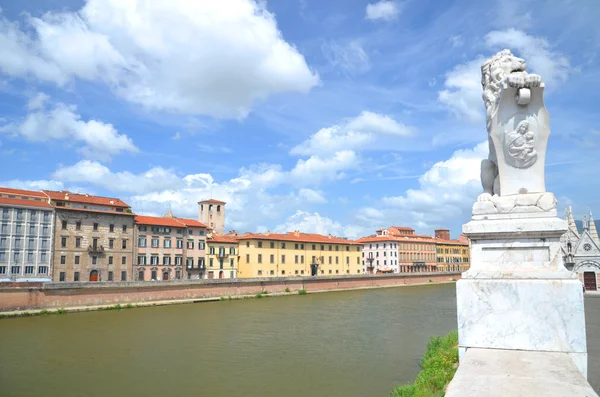 Půvabné barevné historické budovy podél řeky arno v pisa, Itálie — Stock fotografie