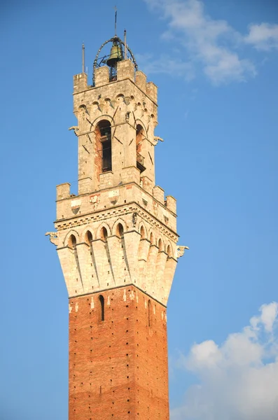 A Palazzo publico torony a Piazza del Campo, Siena, Toscana, Olaszország — Stock Fotó