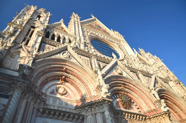 Façade of magnificent marble cathedral in Siena, Italy — ストック写真