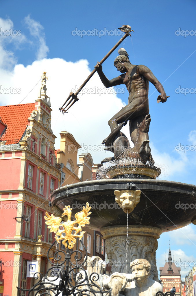 The famous fountain of Neptune in the old town of Gdansk, Poland