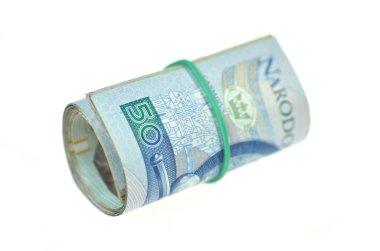 Lehçe banknotların üzerinde beyaz izole ve rulo