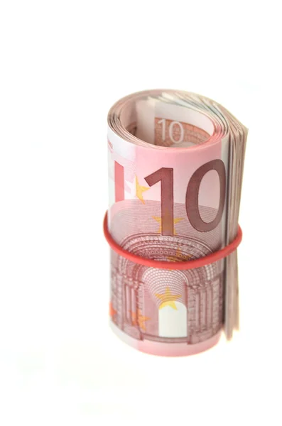 Rulla av eurosedlar isolerad på vit — Stockfoto