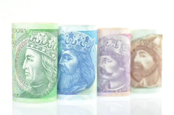 Разнообразие злотых банкнот из Польши — стоковое фото