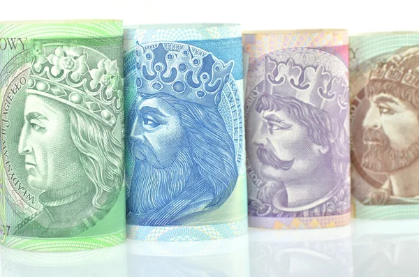 Verscheidenheid van zloty bankbiljetten uit Polen — Stockfoto