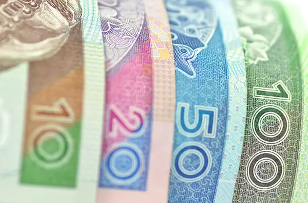 Verscheidenheid van zloty bankbiljetten uit Polen — Stockfoto