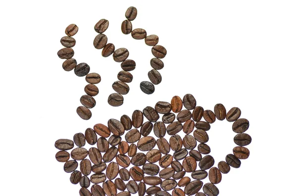 Taza de café hecha de granos de café aislados sobre fondo blanco — Foto de Stock