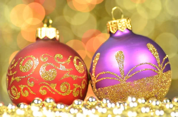 Christmas decoration, Christmas balls against bokeh background — Stock Photo, Image