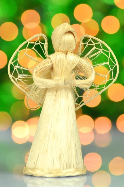 Christmas decoration, angel made of straw and bokeh background — Stock Photo, Image