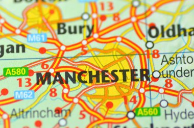 Manchester in England on the map clipart