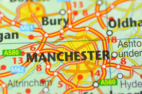 Manchester en Inglaterra en el mapa — Foto de Stock