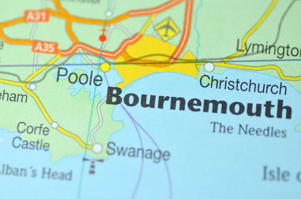 Bournemouth в Англии на карте — стоковое фото