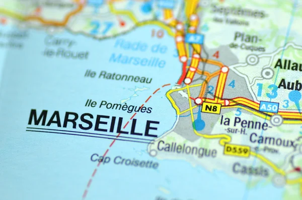 Marselha em França no mapa — Fotografia de Stock