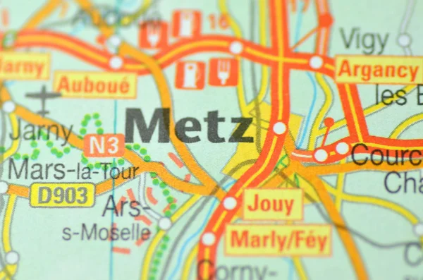 Metz em França no mapa — Fotografia de Stock