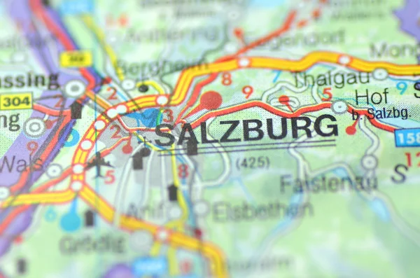 在地图上，奥地利萨尔茨堡 — 图库照片