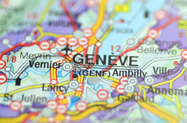 Geneve na Suíça sobre o mapa — Fotografia de Stock