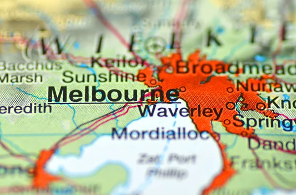 Melbourne na Austrália no mapa — Fotografia de Stock