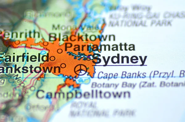 Sydney w Australii na mapie — Zdjęcie stockowe