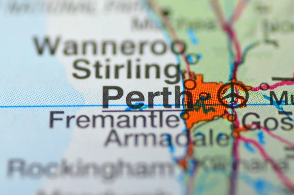 Perth w Australii na mapie — Zdjęcie stockowe