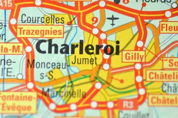 Charleroi in België op de kaart — Stockfoto