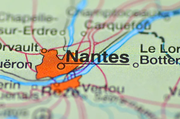 在地图上，法国南特 — 图库照片