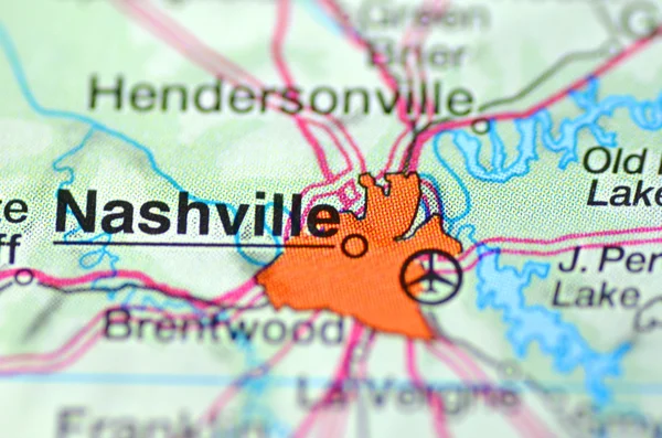 Nashville, Tennessee в США на карте — стоковое фото