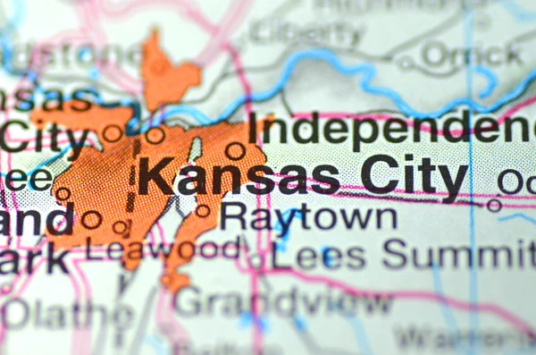 Kansas city, missouri w usa na mapie — Zdjęcie stockowe