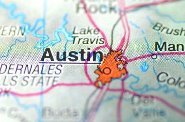 Austin, texas in the USA on the map clipart