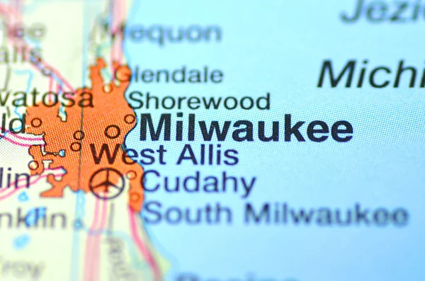 Milwaukee, wisconsin i usa på kartan — Stockfoto